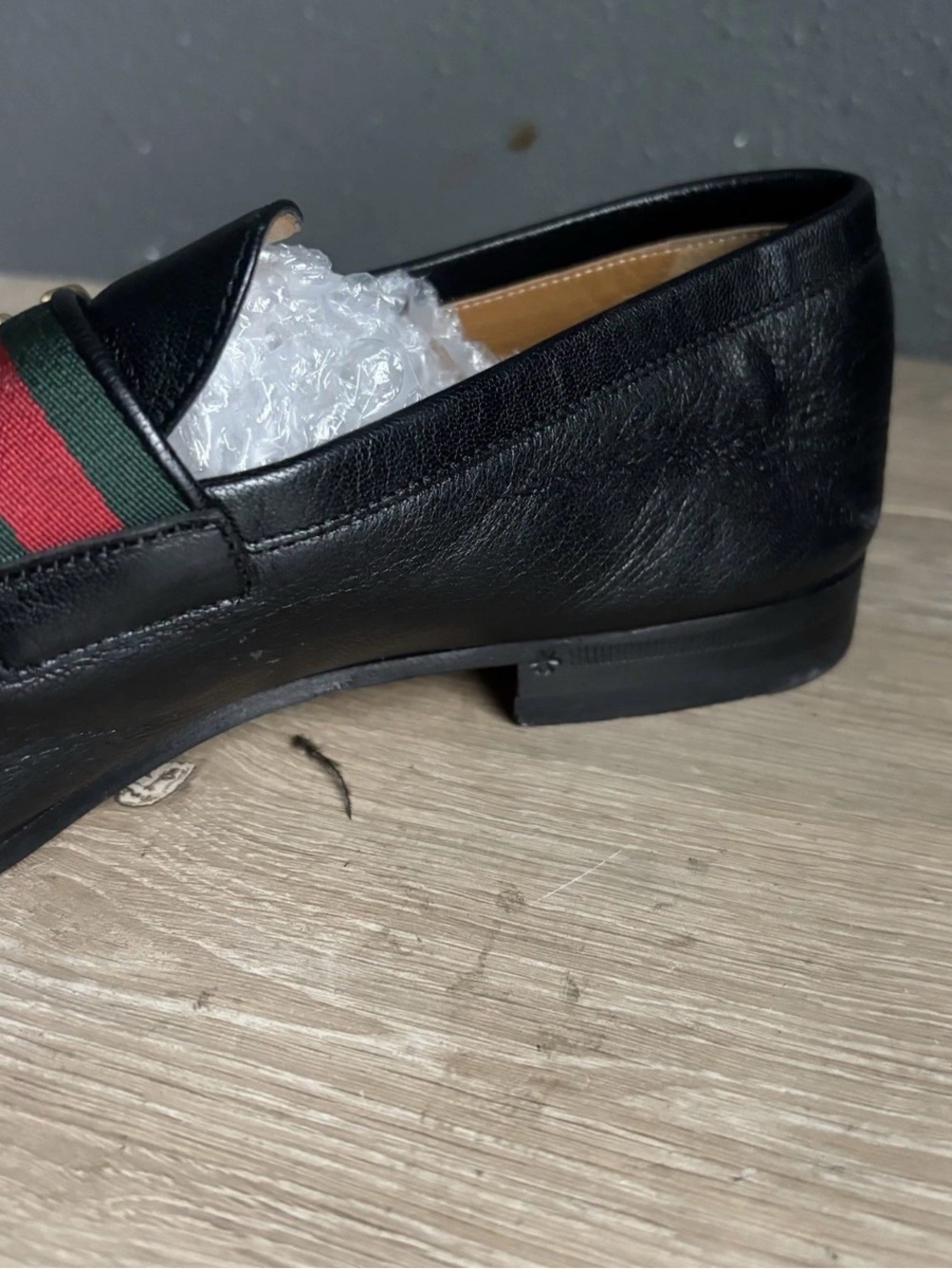 GUCCI Mens Donnie Web Double GG Loafers Heels Black Leather Sz 8.5 - Picture 11 of 16